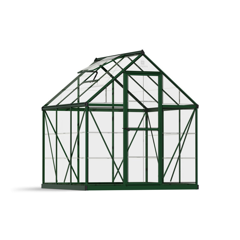 Palram - Canopia Harmony 6 x 6 ft. DIY Greenhouse Kit, Green Frame Clear Panel Polycarbonate Greenhouse with Roof Vent, Walk-in Green House for Outside Garden Backyard