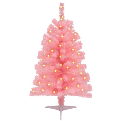 Sapin de Noël artificiel rose de 90 cm avec 50 lumières DEL blanc chaud, mini sapin de table pour la décoration intérieure des fêtes