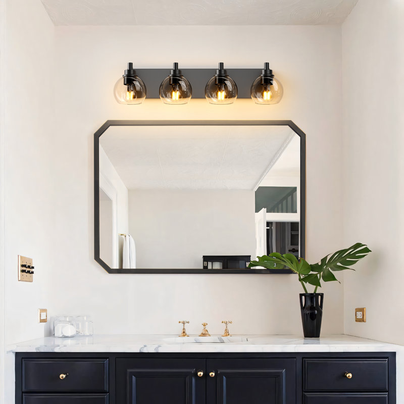 Éclairage pour salle de bain moderne à 4 lumières noir mat, 26,4 po de largeur, Quatre lumières