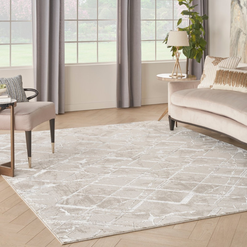 Ivory Abstract 10Mm Thick Modern Easy To Clean Rug For Bedroom, Living Room, Dining Room, Rectangle 239 x 300 cm