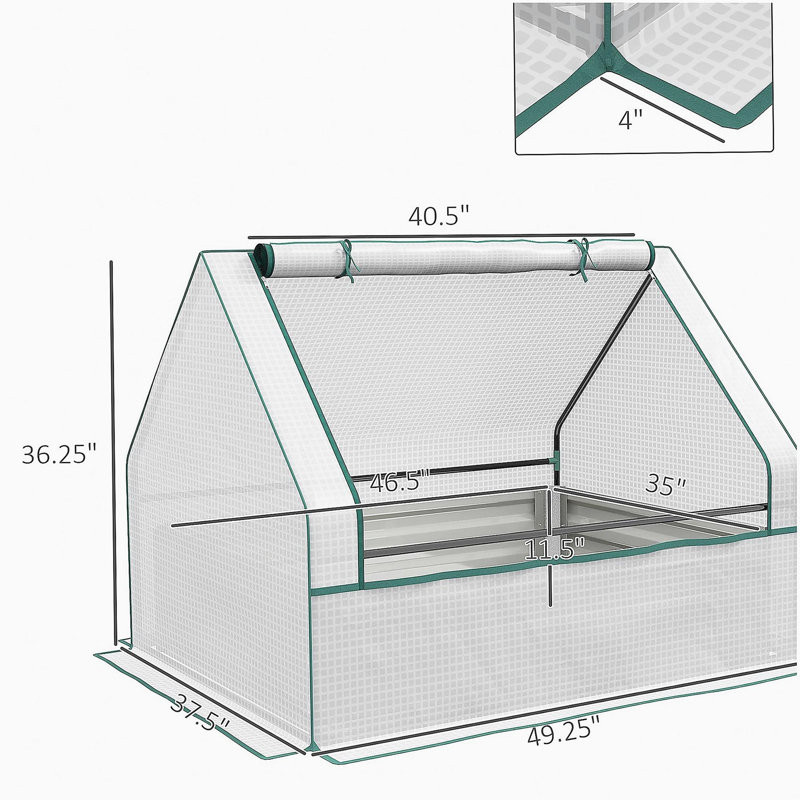 Outsunny Raised Garden Bed with Mini Greenhouse, Galvanized Outdoor Planter Box with Cover, for Herbs and Vegetables, Use for Patio, Garden, Balcony, White Cover and Silver Planter