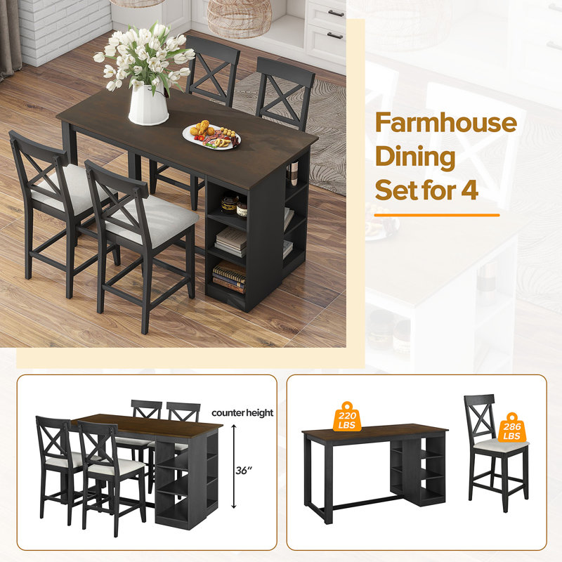 5 - Piece Counter Height Dining Set, Gray, Black/Walnut