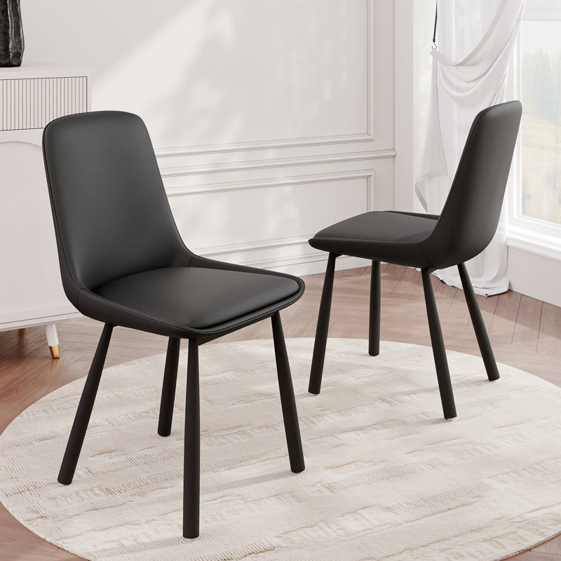 Black Faux Leather Dining Chairs Of 2, Modern Nordic Style With Iron Legs, Upholstered , Water-repellent And , Ergonomic For Back Comfort Scratch-, Triangular Support, 250 Lbs Weight Capacity,