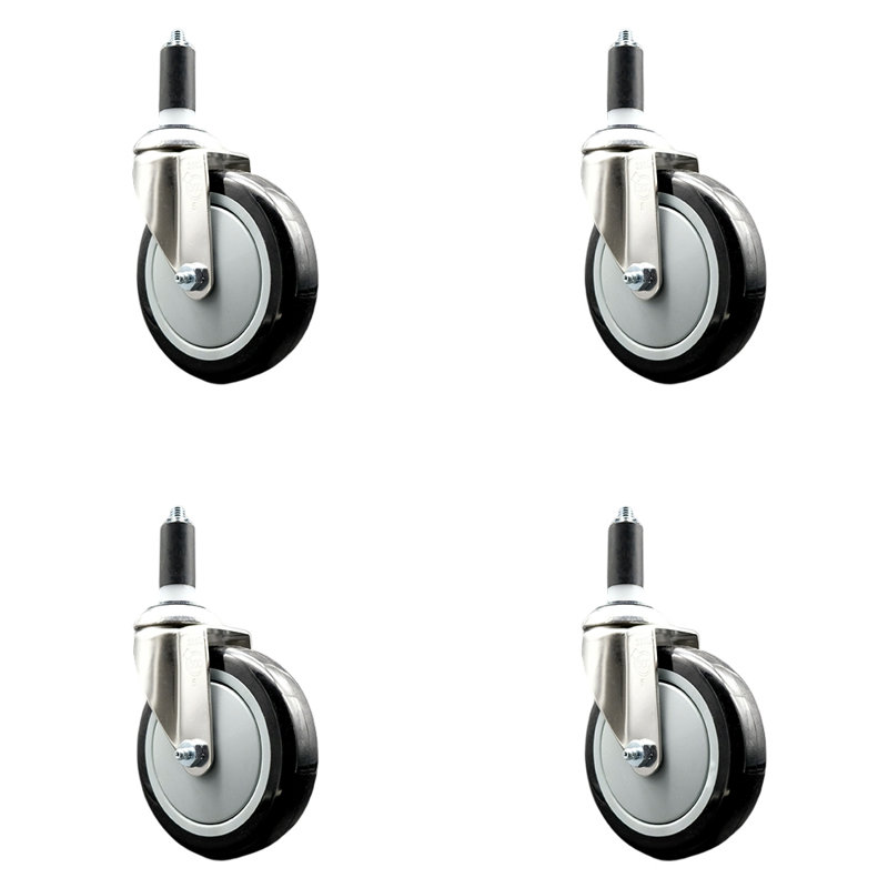 Ensemble de roulettes extensibles en polyuréthane pivotant, H 5 po x l 5 po, Noir