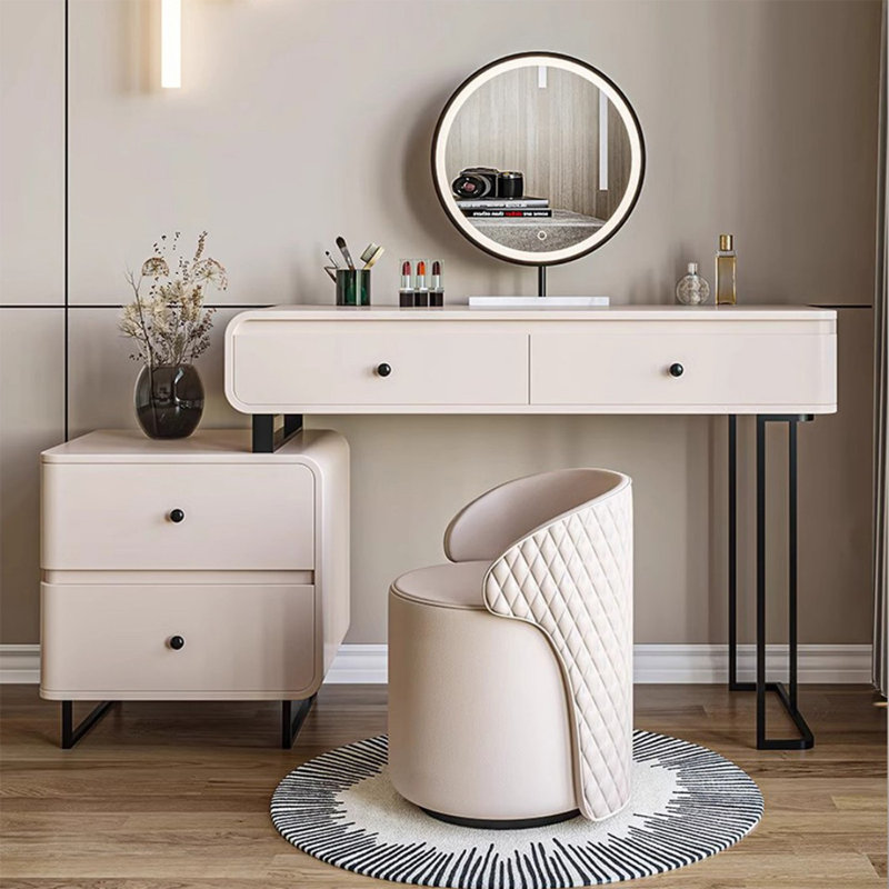 Coiffeuse avec miroir lumineux, 4 tiroirs, 1 chaise