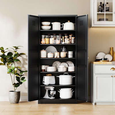 Armoire de rangement avec tablettes réglables - Armoires de cuisine en métal pour la maison avec portes, casier d'organisation pour armoire / chambre à coucher / salle à manger / salon / salle de bain / bureau / garage