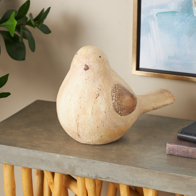 Cole And Grey Magnesium Oxide Sitting Bird Decorative Cream Garden Sculpture With Brown Accents