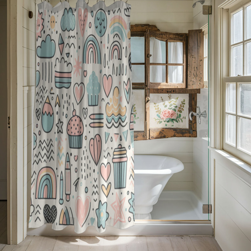Gentle Scribble Art - 1 Piece Standard Shower Curtain, 74"H x 71"W