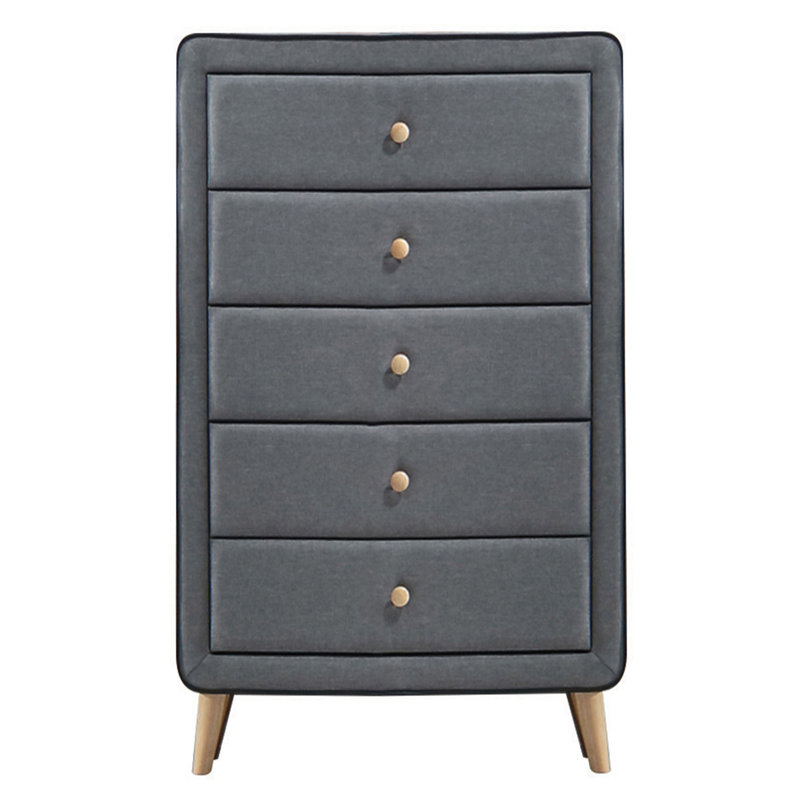 Commode 5 tiroirs rembourrée gris clair