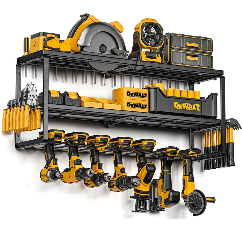 Support de perceuse à fixation murale avec station de charge, support à outils et support de rangement pour l'organisation du garage, étagère à outils en métal robuste avec support de batterie
