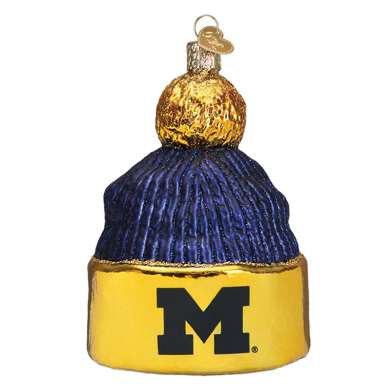 Ornement en verre soufflé Old World Christmas pour arbre de Noël, Bonnet Michigan, Université du Michigan