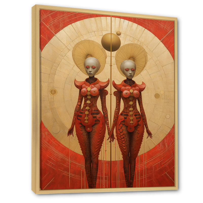 «Alien Goddess», impression rétro sur toile de fond rétro, Cadre naturel flottant, H 40 po x l 30 po x P 1,5 po