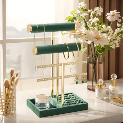 3-tier Dark Green Velvet Jewelry Organizer Stand