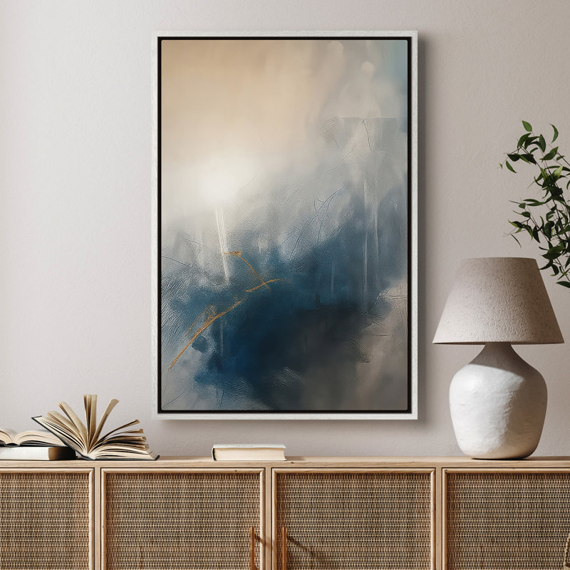 Framed Canvas Wall Art - Blue & Gold Abstract Wall Prints for Bedroom - 16"x24", 24" H x 16" W, White