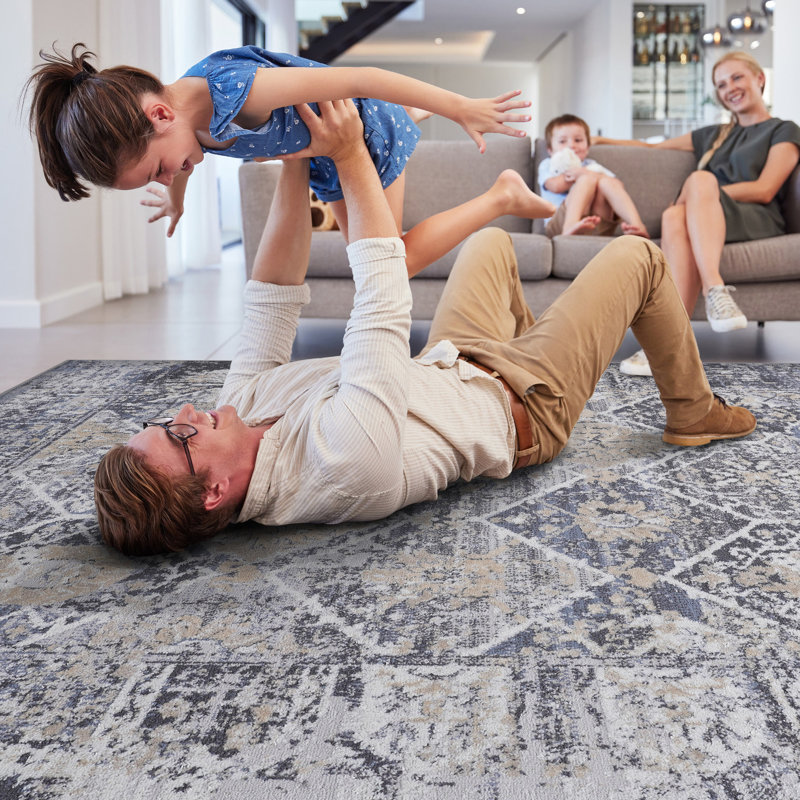 Tapis gris / bleu essentiel pour la décoration intérieure, Rectangle 6 pi x 8 pi