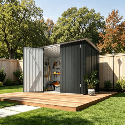 6' x 3' Metal Lean-To Storage Shed, Weatherproof Outdoor Bike & Tool Shed with Lockable Doors for Backyard & Patio