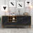Modern Console Table with Numerous Shelves, Black & Walnut, 70.9 x 31.9 x 13.8 inches | 100% Melamine Coated Particle Board, Thickness: 0.7 inches | Stylish Storage Solution for Living Room & Entryway, Durable Plastic Handles & Legs-1839158560