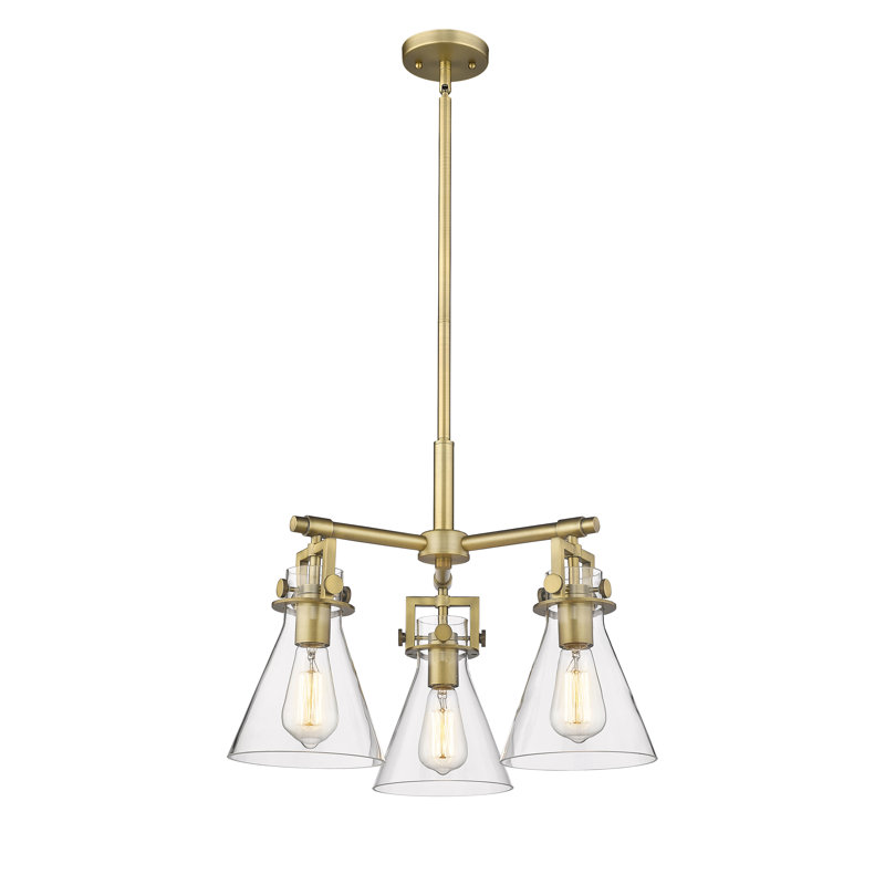 Luminaire suspendu sur tige 3 lumières Slatington, Laiton brossé, Transparent