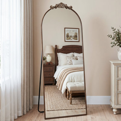 Vintage Arched Full Length Floor Mirror, Ornate Carved Framed Full Body Mirror, Freestanding, Leaning & Wall Mounted for Bedroom & Entryway Decor