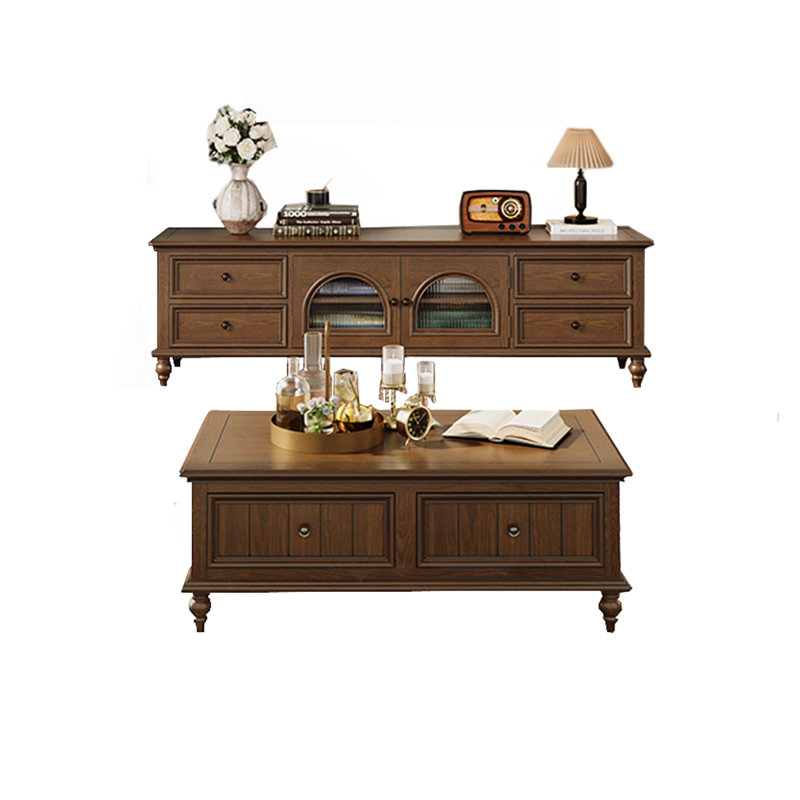 American TV stand paired with coffee table
