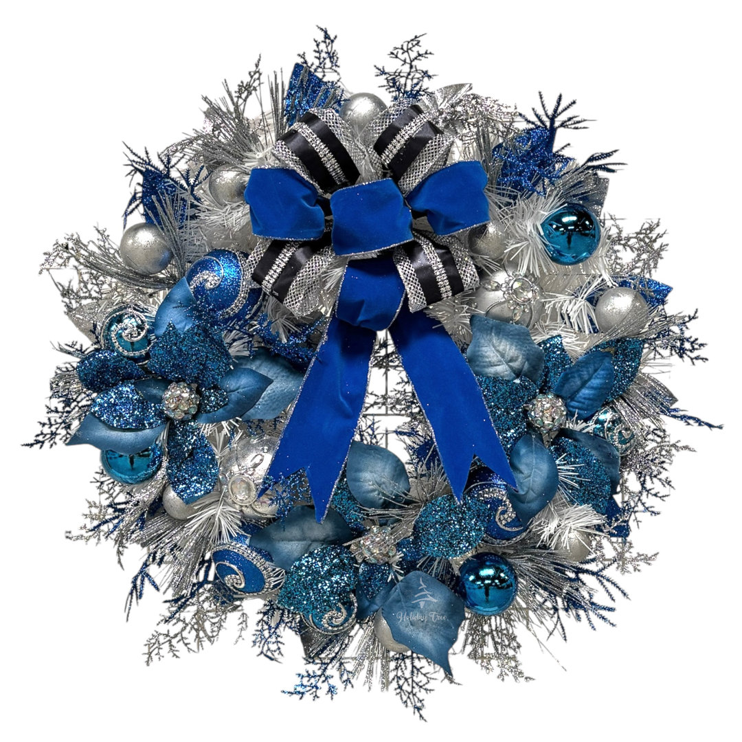 Lux Blue Christmas Handcrafted Faux Poinsettia 22'' Wreath The Holiday Aisle®