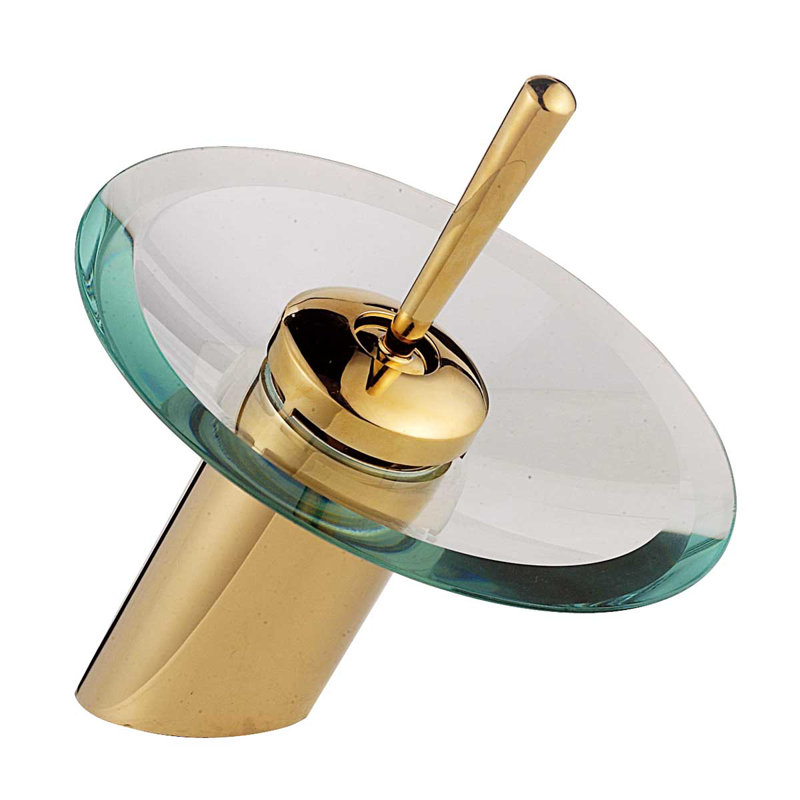 Waterfall Faucet Single Hole Brass 7" Clear Glass
