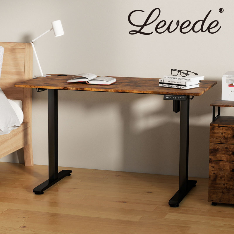 Adjustable Metal Base Standing Desk, Brown/Black