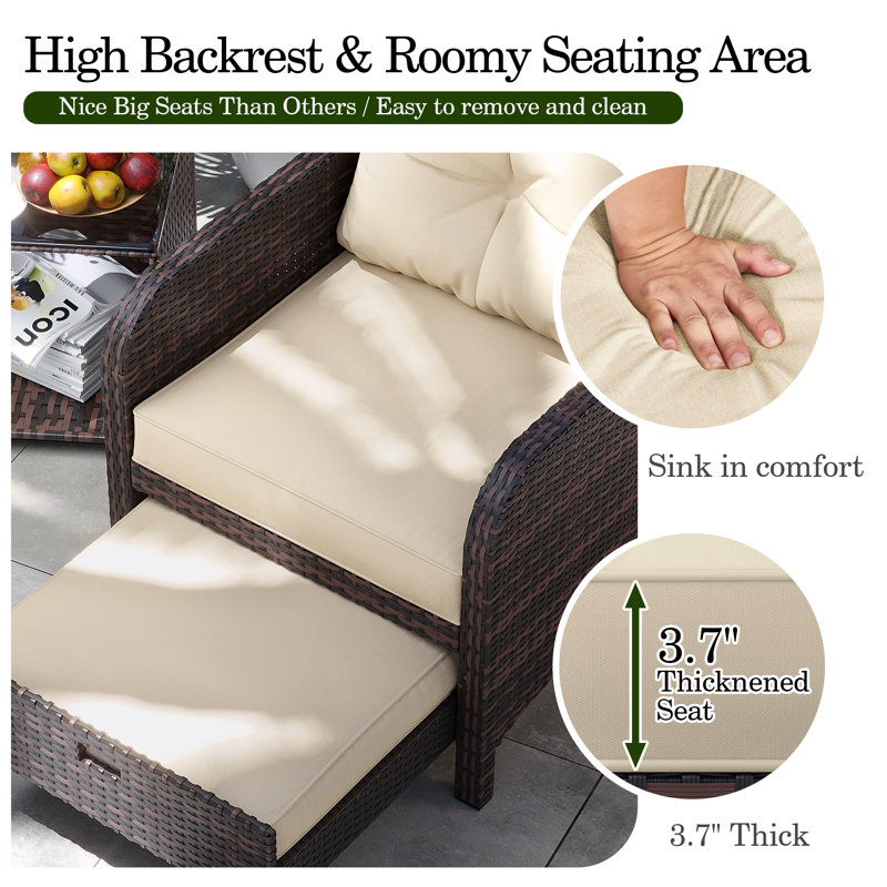 Lynae 2-Person Wicker Outdoor Seating Group with Cushions, Beige