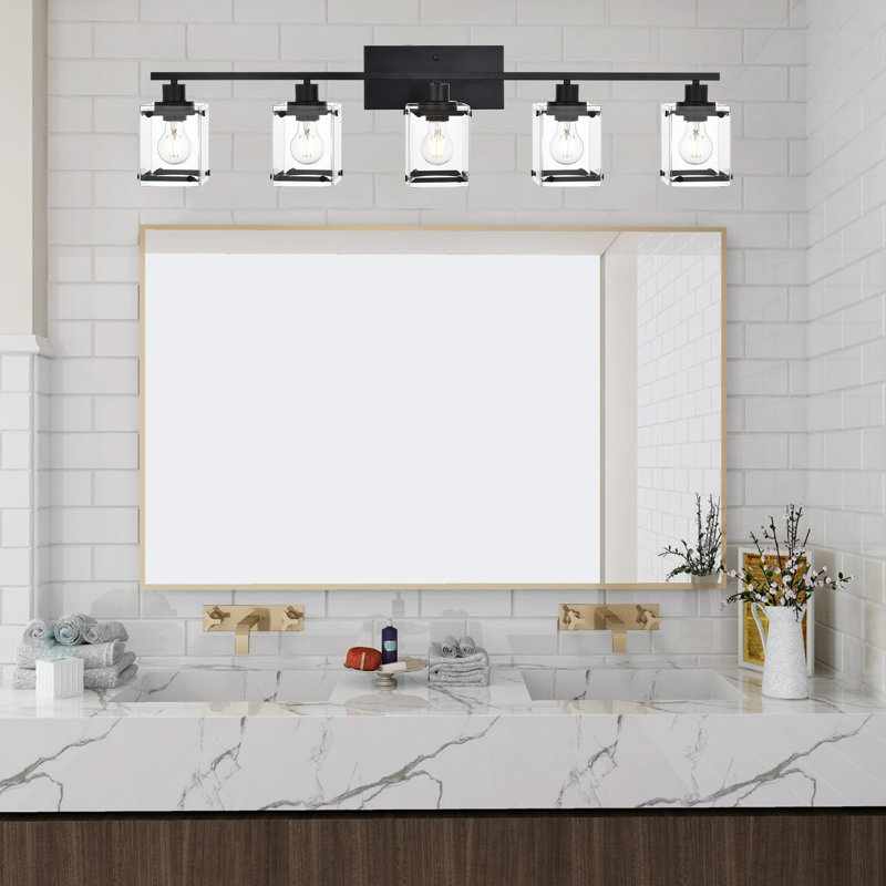 Éclairage pour meuble-lavabo à 5 lumières à intensité variable Audrius, Noir mat