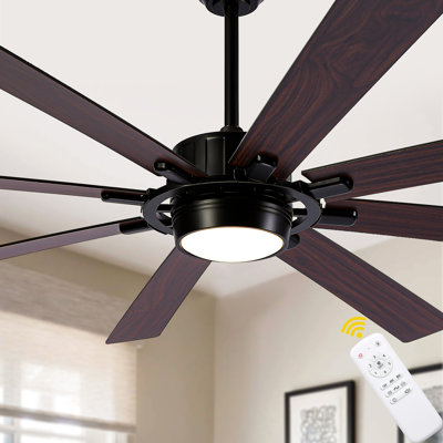 72" 8-Blade Standard Industrial Ceiling Fan with Light and Remote, 6 Speeds Reversible DC Motor Modern Large Ceiling Fan