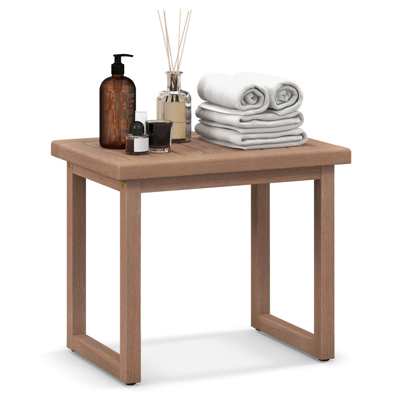 Ebern Designs 19'' Teak Wood Shower Bench 2-tier Waterproof Bath Spa Stool For Indoor & Outdoor