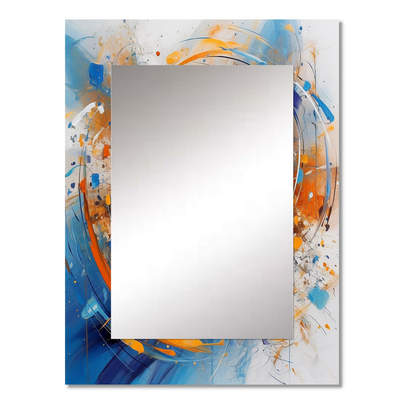 «Blue and Orange Space» - surréalisme paysage, miroir mural unique, art traditionnel imprimé, 32 po x 24 po