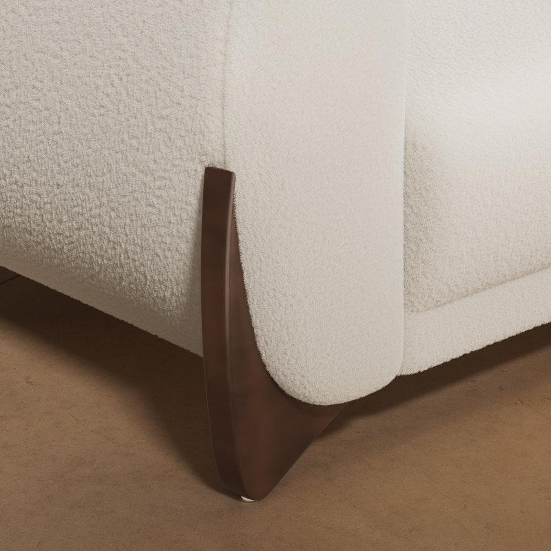 Modern Sherpa Sofa with Wood Wedge Legs, White