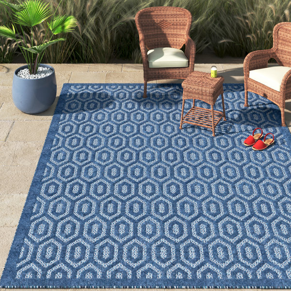 Langley Street Heckstall Geometric Navy Blue Indoor / Outdoor Area Rug ...