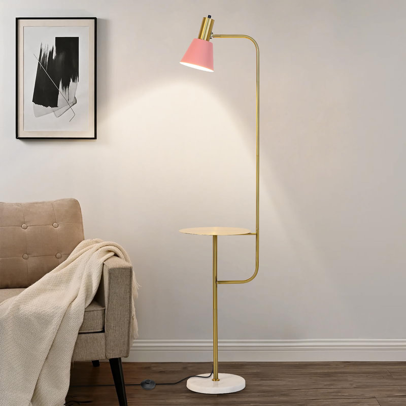 Lampe sur pied moderne avec table, 64.5", Rose, Rose