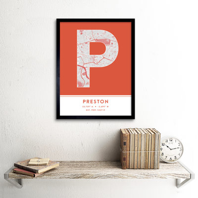 Preston England United Kingdom City Map Orange - Single Picture Frame Typography