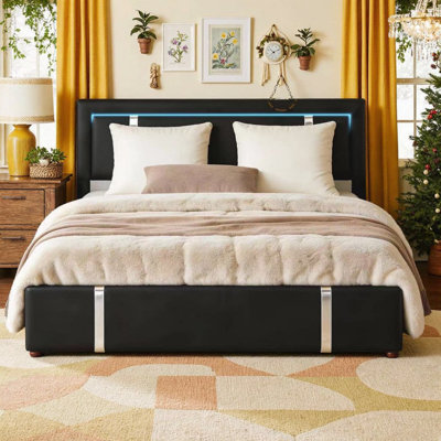 UnaLuz Full Size Lift-Up Storage Bed With Adjustable Led Headboard & Usb Charging Ports