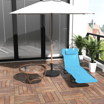 Méridienne Yard - bleu. Chaise de bronzage pliable près de la piscine. Dossier inclinable avec siège en filet respirant. Confort personnalisable réglable. Portable pour les espaces extérieurs. Structure en acier robuste. 264