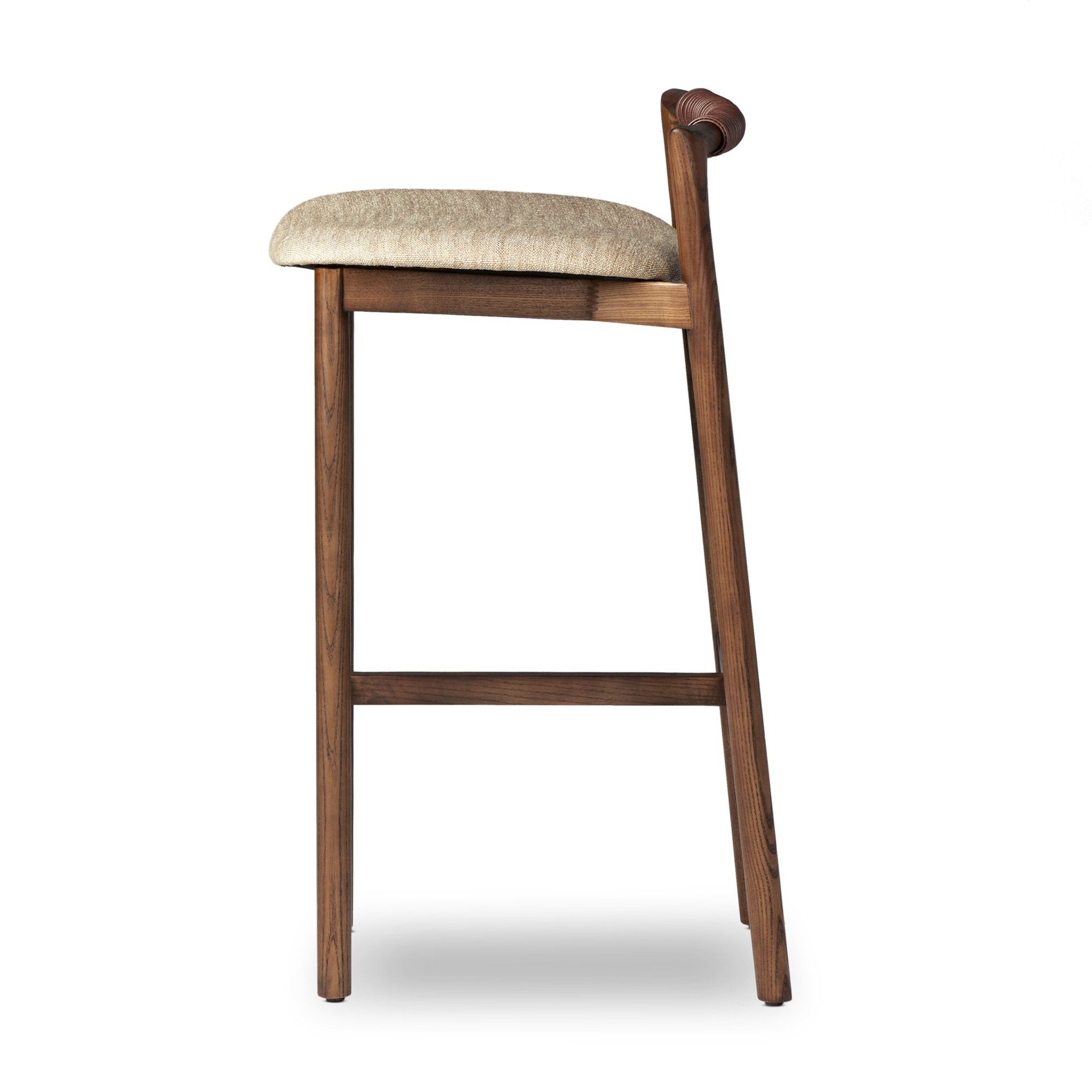 Solene Leather Stool, Bar Stool (30" Seat Height), Alcala Wheat/Polyester Blend, Sienna Brown