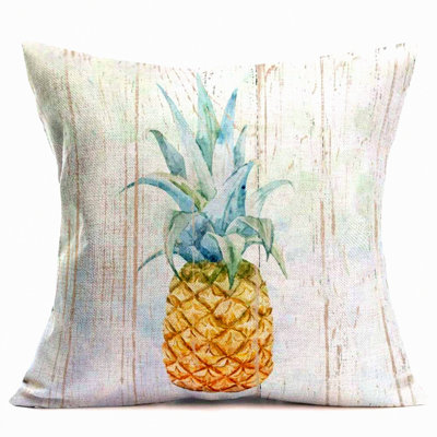 Tropical Pineapple Wood Grain Cushion Cover - Summer Fruits Decorative Pillow Case - Cotton Linen Square Pillow Cover