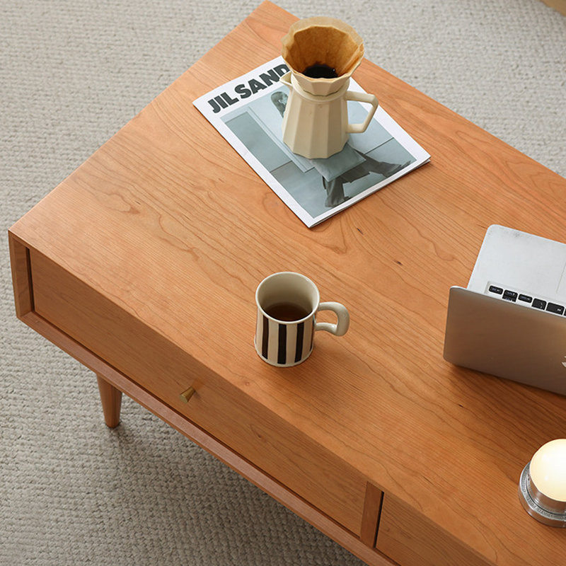 Simple Cherry Wood Solid Rectangular Coffee Table