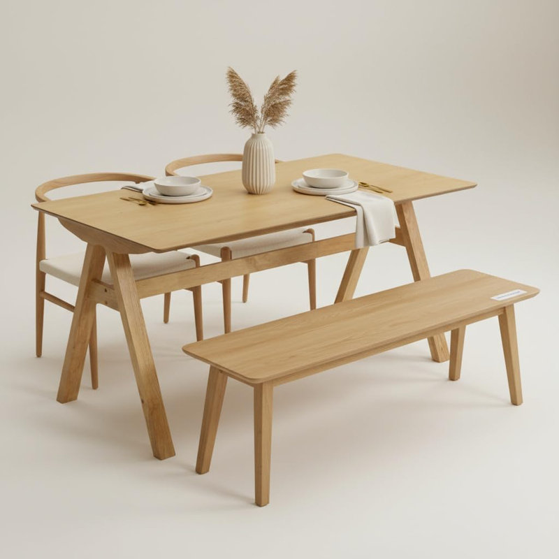 Table de salle à manger en bois massif 59 po pour 4 à 6 places, Naturel
