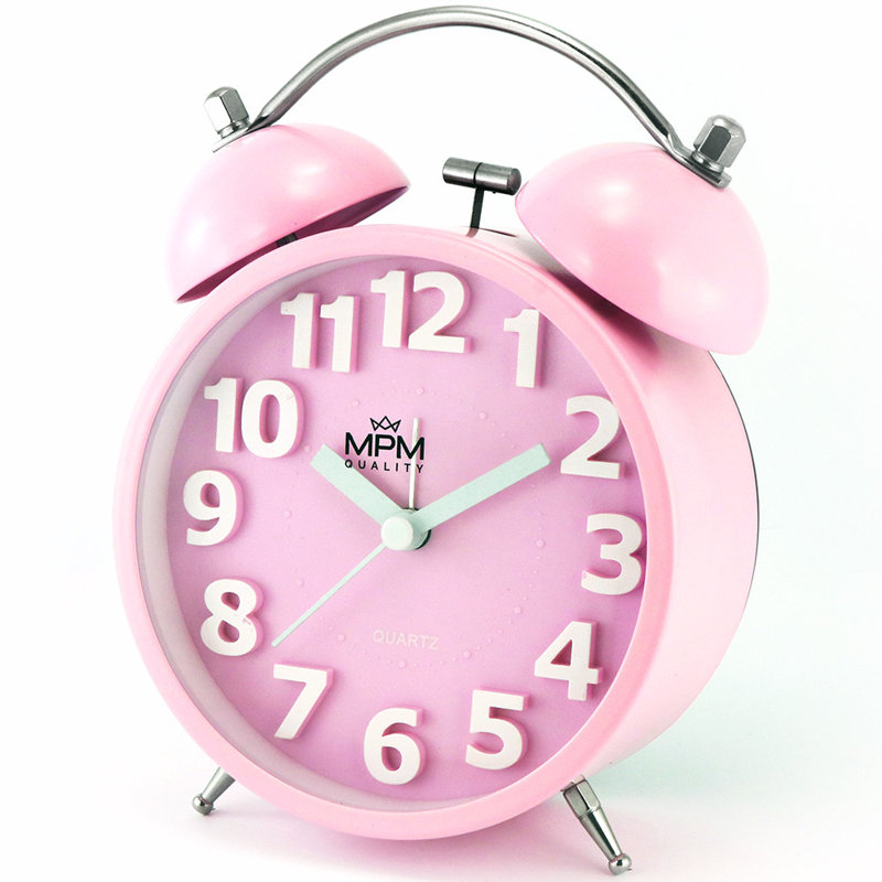 Roman Numeral Metal Mechanical Alarm Tabletop Clock, Pink