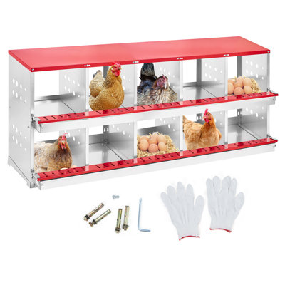 10-Compartment Metal Chicken Nesting Box – Roll-Away Heavy Duty Egg Collection with Large Vented Holes for Chickens, Hens, Ducks