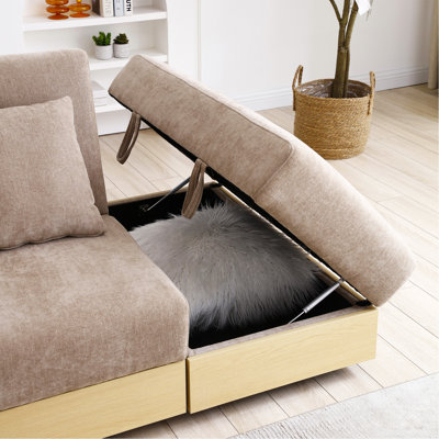 Convertible Sleeper Sofa Couch,Multifunctional Double Folding Sofa Bed,Storage Ottoman And Sofa Arm With Box And Drawer, Drop Down Table With 2Cup Ho