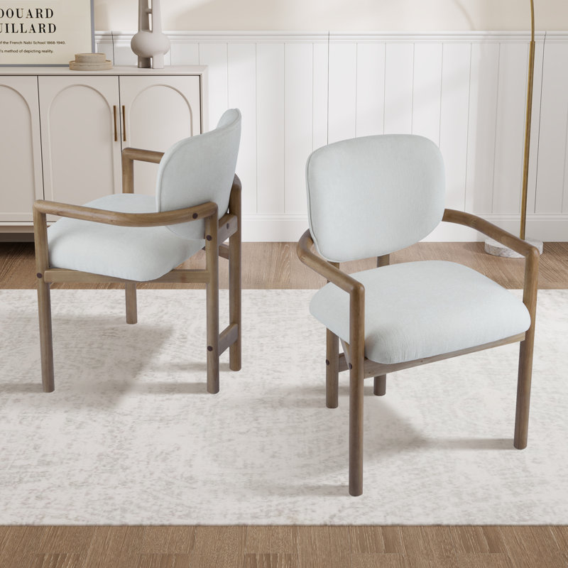 Ensemble de 2 chaises de salle à manger rembourrées, Bois naturel, Blanc