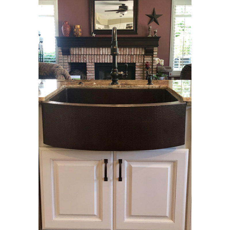 30" Hammered Copper Rounded Apron Front Single Basin Kitchen Sink