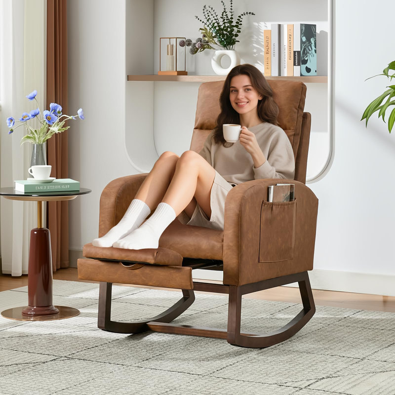 Solid Wood Rocking Chair, Brown, Brown