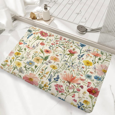 Tapis de bain floral, tapis de sol antidérapant en flanelle à motif d'aquarelle de fleurs rétro pour paillasson de salon, tapis d'extérieur floral Boho, 16 x 24 po