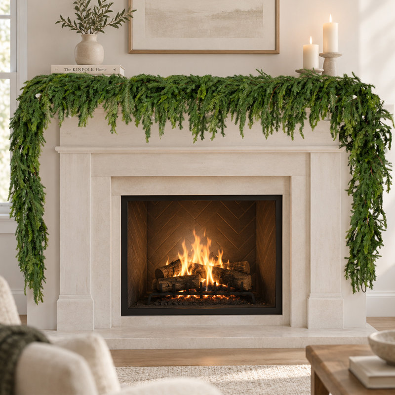 Guirlande de Noël artificielle de 3,65 m (12 pi) avec feuillage de pin hexagonal doux, guirlande de faux pin réaliste pour foyer, foyer et escalier, guirlande de verdure simple pour décoration de Noël intérieure et extérieure, guirlande de verdure vierge à faire soi-même pour les fêtes.